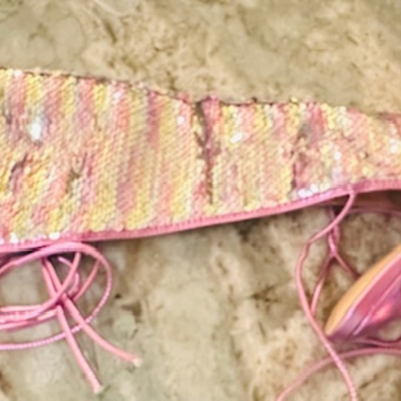 SEXY Pink & Sliver Sequin High Stiletto Boots w/Open Laced Back - Brand New 8.5M - Picture 5 of 16